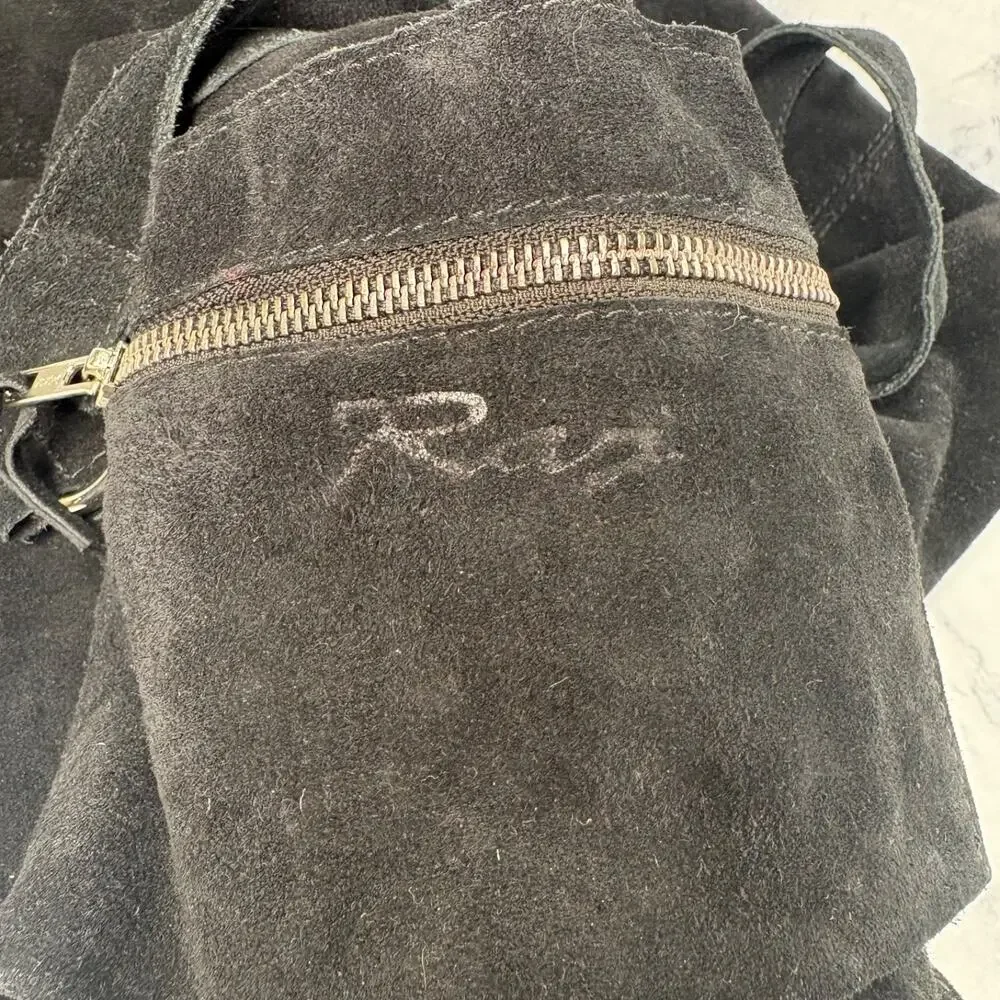 RAZ Women's 100% Genuine Letaher Purse Fringe Detail Black Boho Tote Soft Slouch